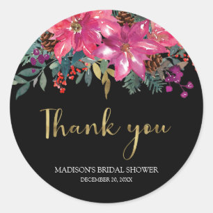 Pegatina Redonda Navidades rosados de Poinsettia