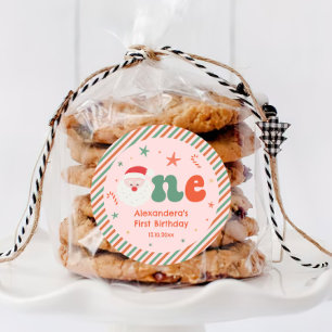 Pegatina Redonda Navidades rosados Fiesta de Cumpleaños Primer Favo