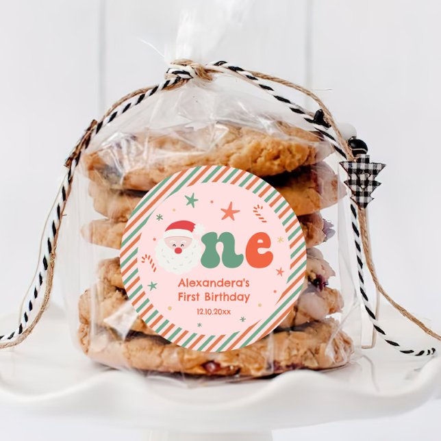 Pegatina Redonda Navidades rosados Fiesta de Cumpleaños Primer Favo (Subido por el creador)