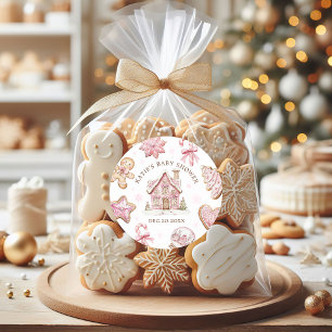 Pegatina Redonda Navidades rosados Gingerbread Cookie Baby Shower C