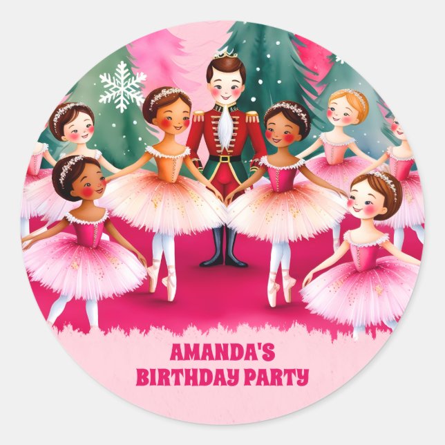 Pegatina Redonda Navidades rosados Nutcracker Ballerina Kids Cumple (Anverso)