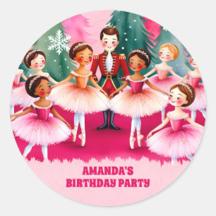 Pegatina Redonda Navidades rosados Nutcracker Ballerina Kids Cumple