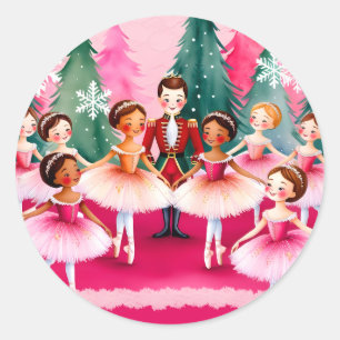 Pegatina Redonda Navidades rosados Nutcracker Ballerina Kids Cumple