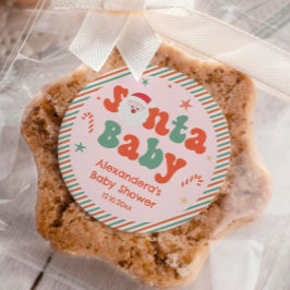 Pegatina Redonda Navidades rosados Santa Baby Baby Shower Favor