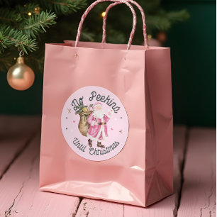 Pegatina Redonda Navidades rosados vintage a Santa Claus sin pregun