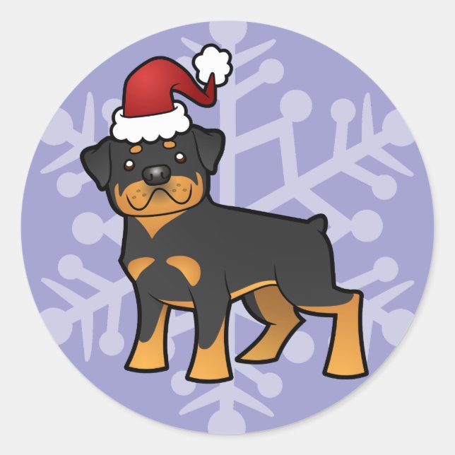 Pegatina Redonda Navidades Rottweiler (Anverso)