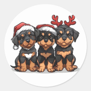 Pegatina Redonda Navidades Rottweiler Dog Santa