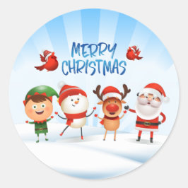 Pegatina Redonda Navidades Rudolf El reno y sus amigos