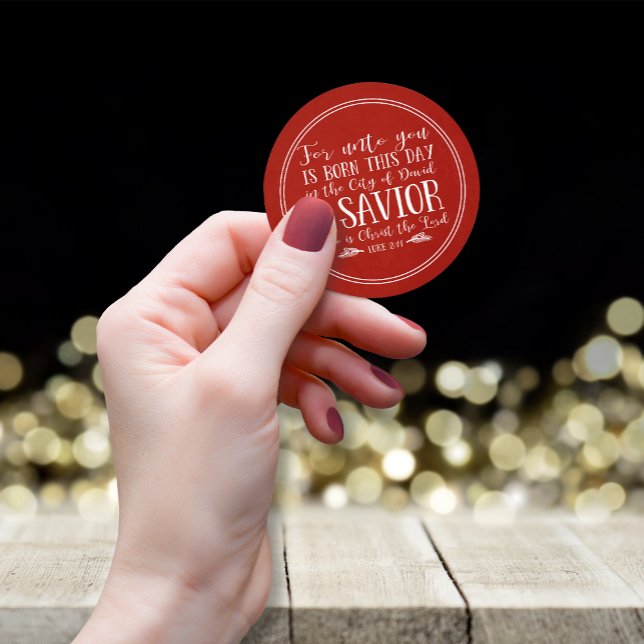 Pegatina Redonda Navidades rusos Biblia versus tipografía (Rustic Christmas Bible Verse Typography Classic Round Sticker)