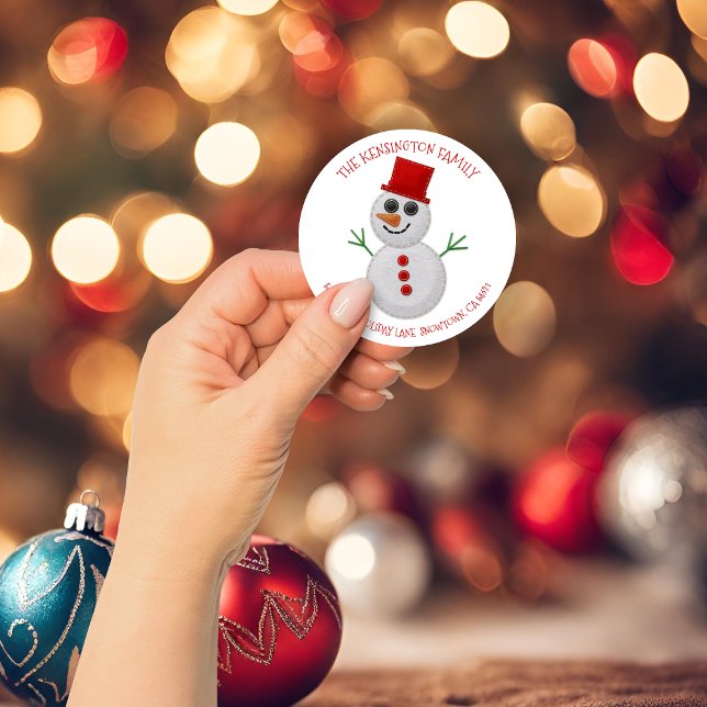 Pegatina Redonda Navidades rusos de vacaciones se sintieron como un (Cute Rustic Christmas Holiday Felt Snowman Address Classic Round Sticker)