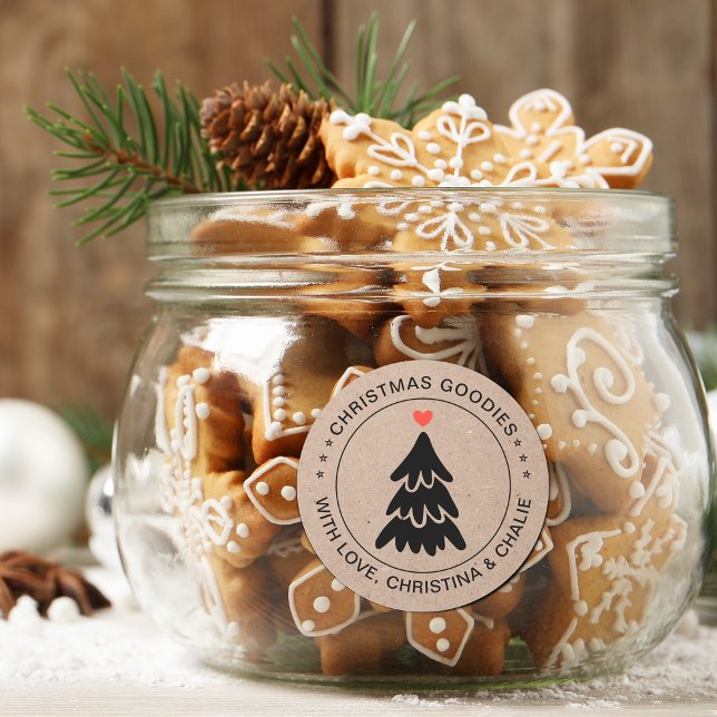 Pegatina Redonda Navidades rusos se burlan del corazón personalizad (Rustic Christmas Goodies Heart Personalized Classic Round Sticker)