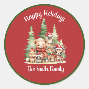 Pegatina Redonda Navidades RÚSTICOS ANIMALES DE WOODLAND