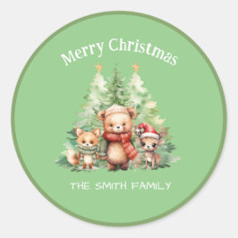 Pegatina Redonda Navidades RÚSTICOS PERSONALIZAN ANIMALES DE WOODLA