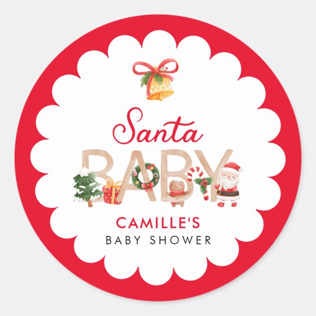 Pegatina Redonda Navidades Santa Baby Shower (Anverso)