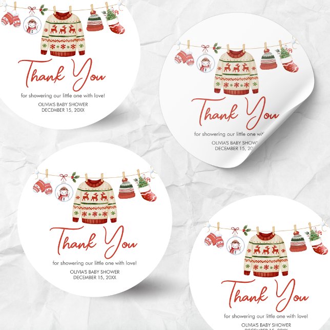 Pegatina Redonda Navidades Santa Baby Shower (Christmas Santa Baby Clothesline Baby Shower Sticker)