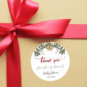 Pegatina Redonda Navidades Santa Baby Winter Red Green Baby Shower