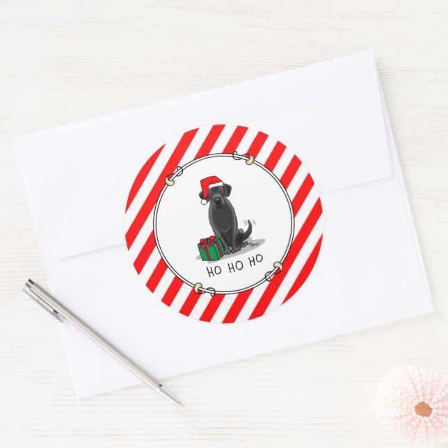 Pegatina Redonda Navidades Santa Black Labrador Retriever Cute (Sobre)