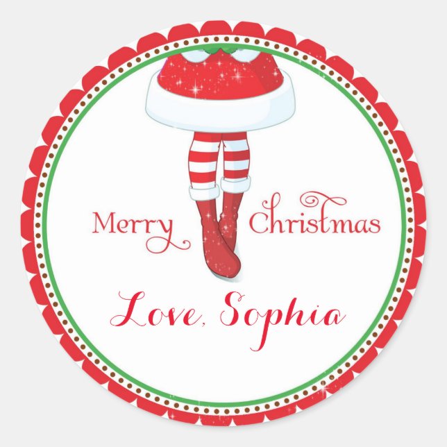 Pegatina Redonda Navidades Santa chica favorece a los pegatinas de  (Anverso)