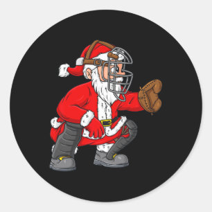 Pegatina Redonda Navidades Santa Claus Chicas de beisbol Catcher Bo