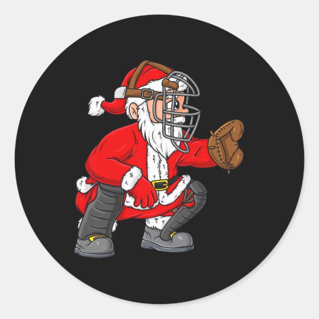 Pegatina Redonda Navidades Santa Claus Chicas de beisbol Catcher Bo (Anverso)