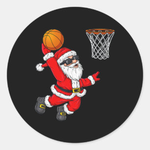 Pegatina Redonda Navidades Santa Claus Dunking A Basketball Boys Ki