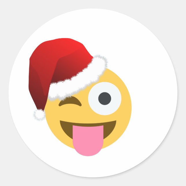 Pegatina Redonda navidades santa claus emoji guiñada por el ojo (Anverso)