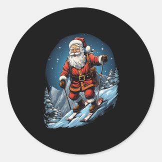 Pegatina Redonda Navidades Santa Claus Esquí de Navidad
