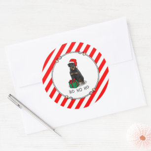 Pegatina Redonda Navidades Santa Claus Gorra Rottweiler Dog Funny