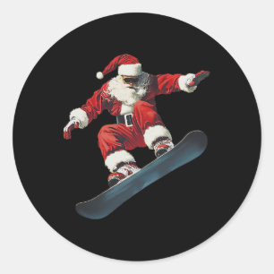 Pegatina Redonda Navidades Santa Claus Snowboard Snowboarding Snowb