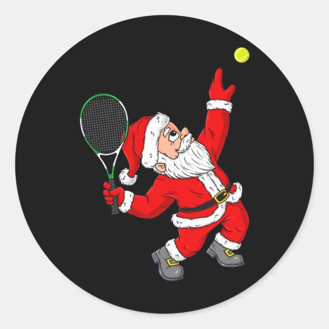 Pegatina Redonda Navidades Santa Claus Tennis Fun Boys Chicas Niños (Anverso)