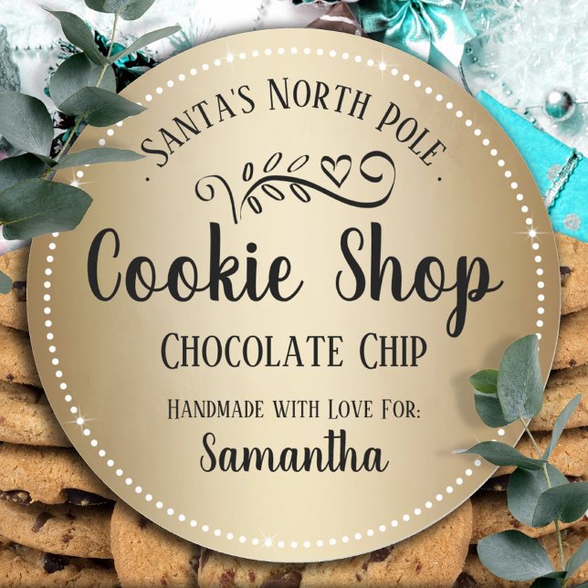 Pegatina Redonda Navidades Santa Cookie Shop Personalizado Nombre d (Subido por el creador)