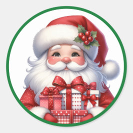 Pegatina Redonda Navidades Santa Cuos Con Regalos