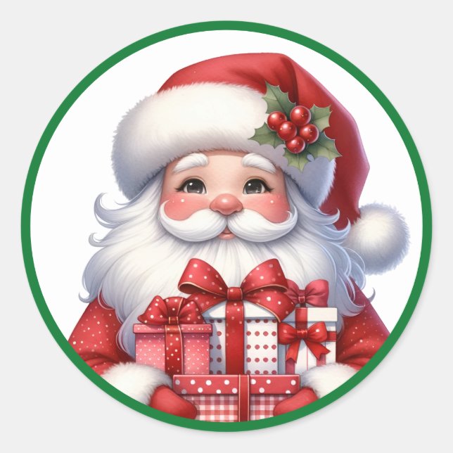 Pegatina Redonda Navidades Santa Cuos Con Regalos (Anverso)