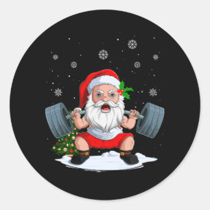 Pegatina Redonda Navidades Santa Deadlift Xmas Weightlifm Gym Lifti