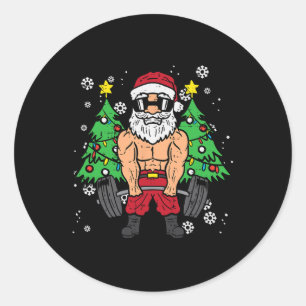Pegatina Redonda Navidades Santa Deadlift Xmas Weightlifm Hombres W