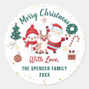 Pegatina Redonda Navidades Santa Deer Snowman Holiday