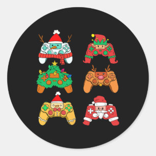Pegatina Redonda Navidades Santa Elf Gaming Controllers Gamer Xmas