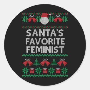 Pegatina Redonda Navidades Santa Feminista Favorita Suéter S