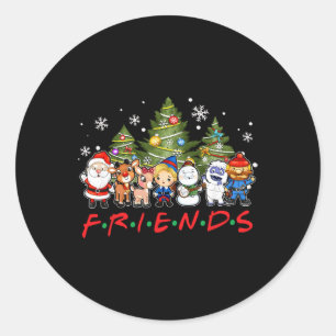 Pegatina Redonda Navidades Santa Friends Reindeer Familia Snowman X