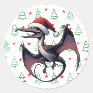 Pegatina Redonda Navidades Santa hat pterodáctilo
