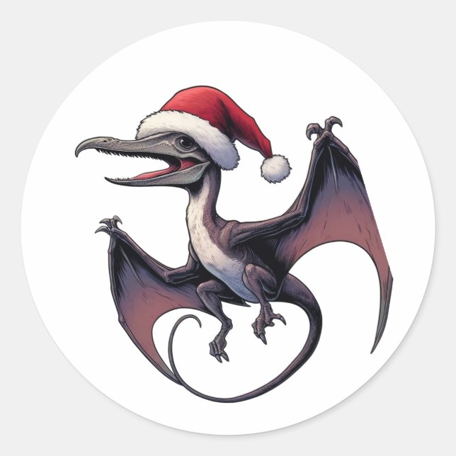 Pegatina Redonda Navidades Santa hat pterodáctilo (Anverso)
