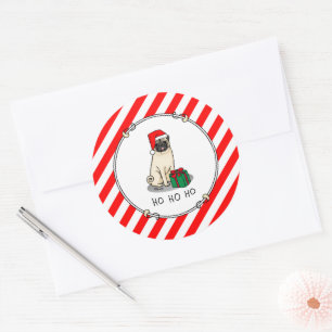 Pegatina Redonda Navidades Santa Hat Pug Dog (flor claro) Cute