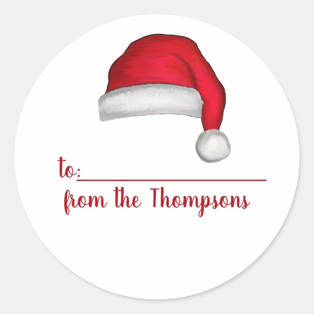 Pegatina Redonda Navidades Santa Hat Whimsical A (Anverso)