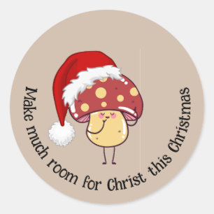 Pegatina Redonda Navidades Santa Mushroom