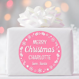 Pegatina Redonda Navidades Santa Nombre personalizado Rosa