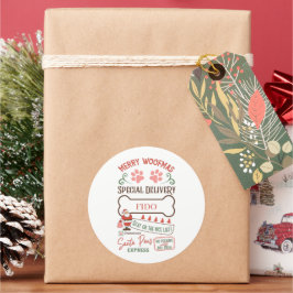 Pegatina Redonda Navidades Santa paws añada nombre mascota perro