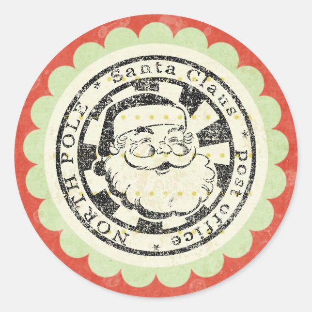 Pegatina Redonda navidades santa retro pegatinas (Anverso)