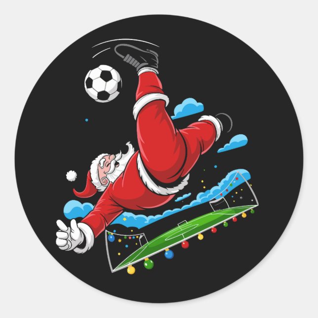 Pegatina Redonda Navidades Santa Soccer Bicycle Kick Xmas Sports (Anverso)