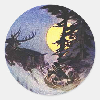 Pegatina Redonda Navidades Santa Two Reindeer Forest Gift Wrap