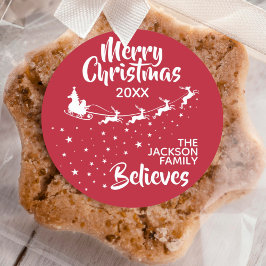 Pegatina Redonda Navidades Santa's sleigh Reindeers